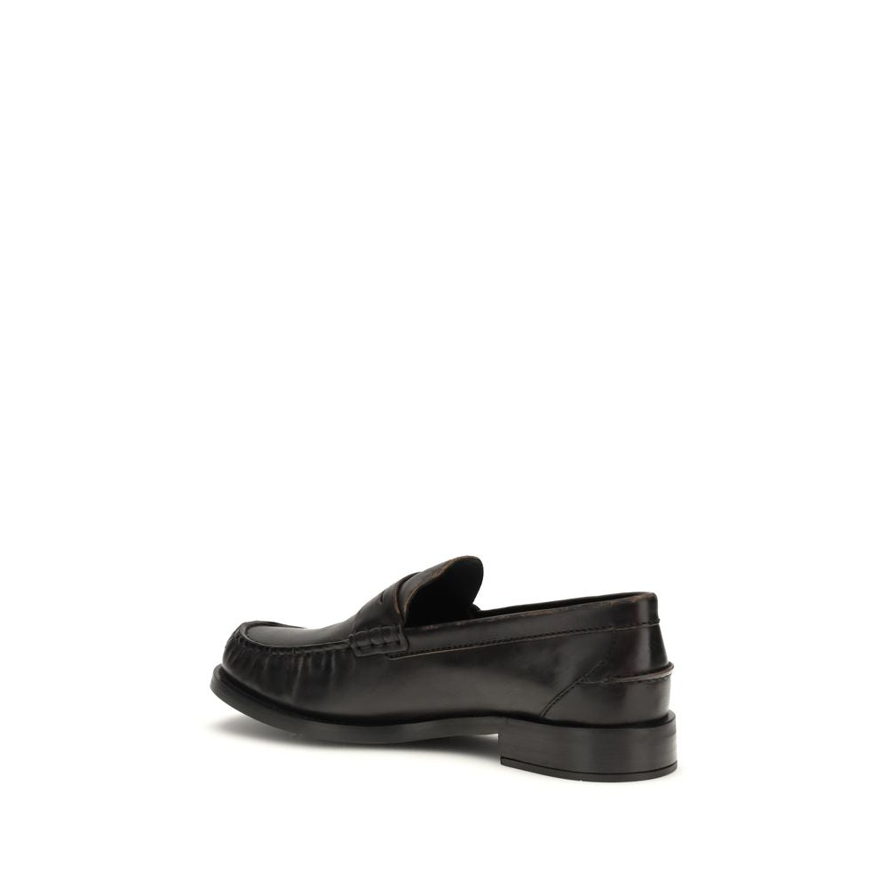 Prada Black Vintage-Effect Calf Leather Loafers