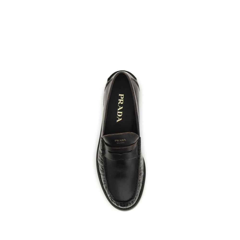 Prada Black Vintage-Effect Calf Leather Loafers