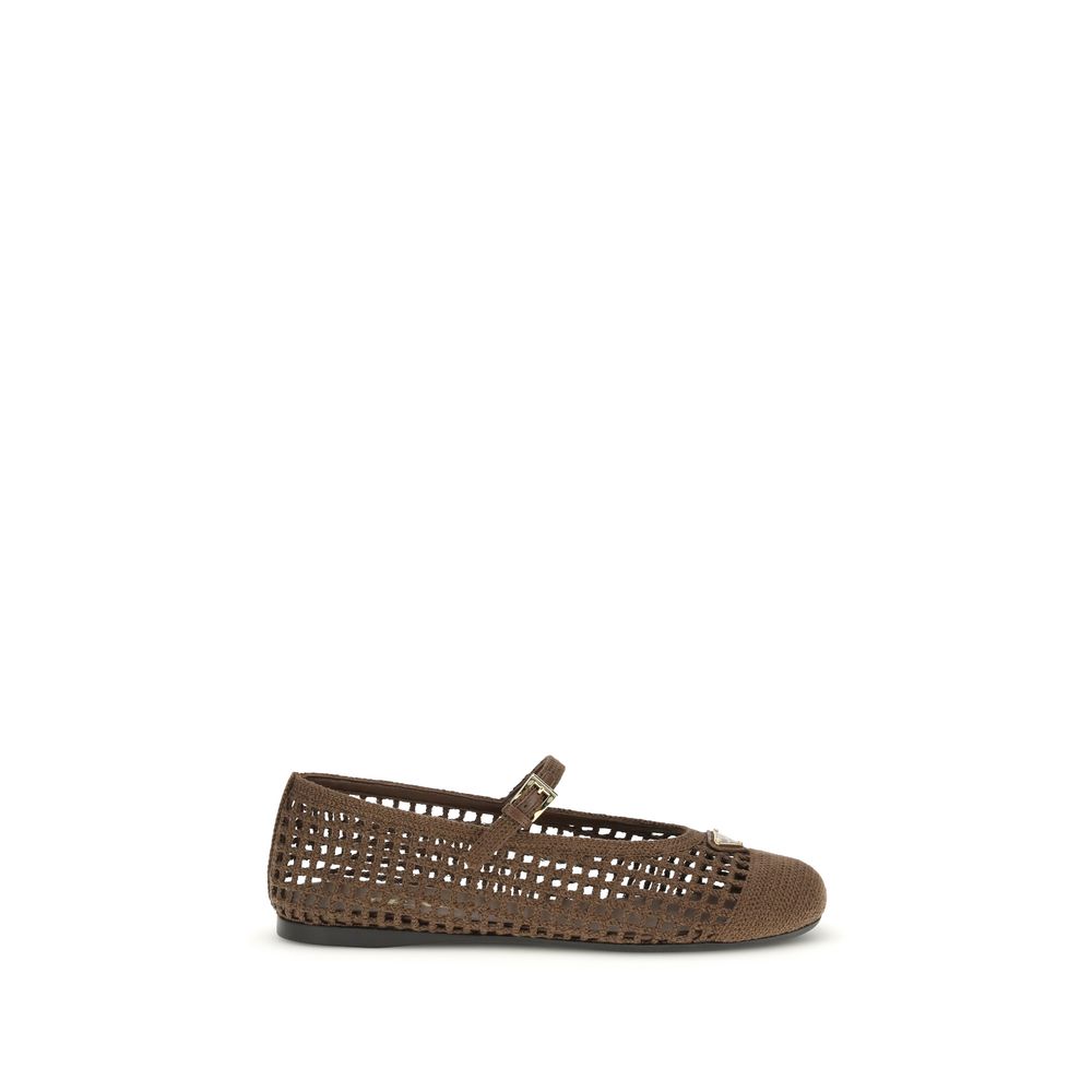Prada Brown Cotton Ballet Flats