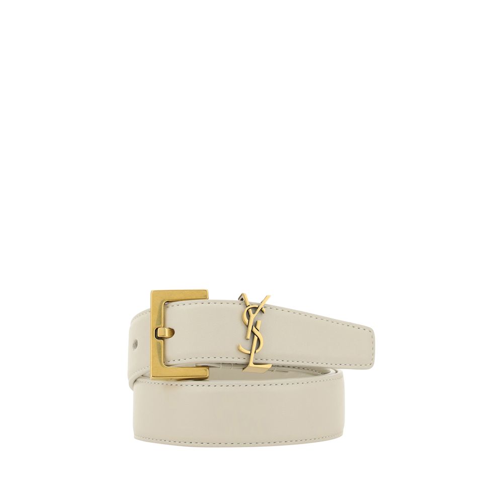 Saint Laurent White Calf Leather Regular Belt