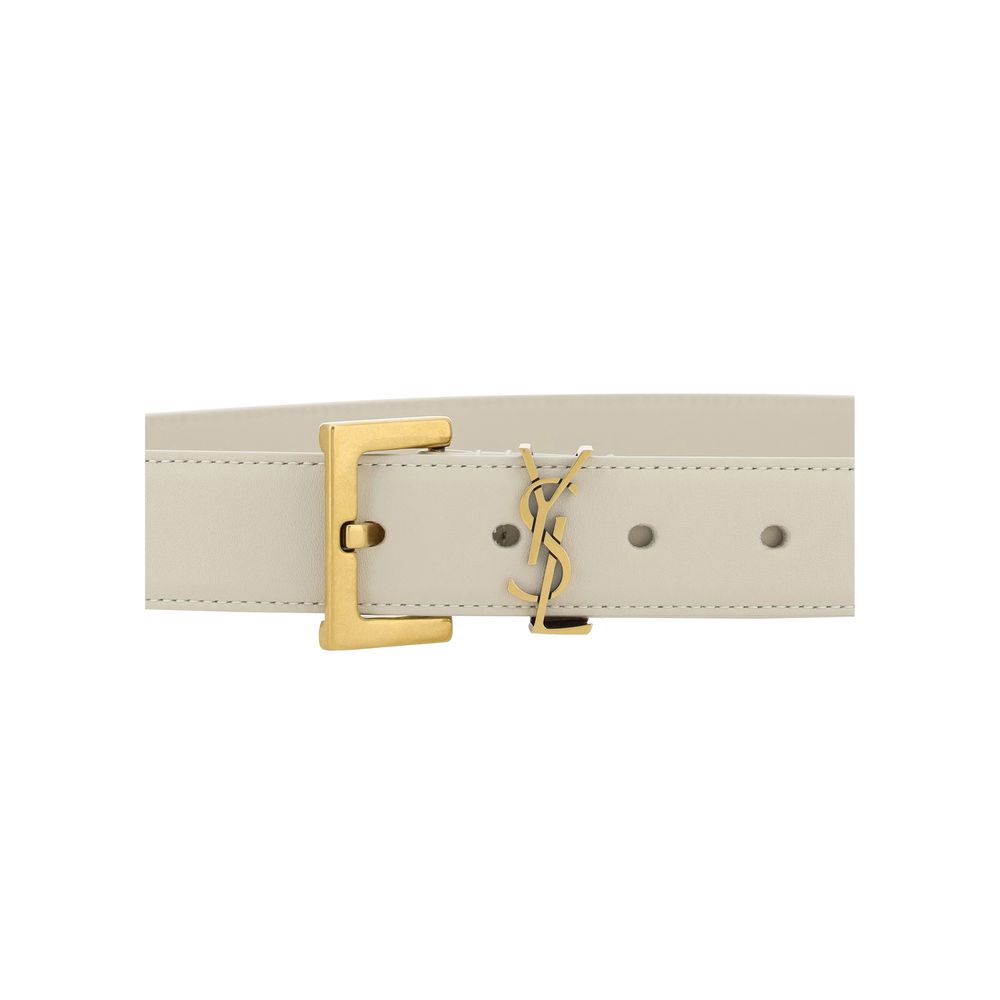 Saint Laurent White Calf Leather Regular Belt
