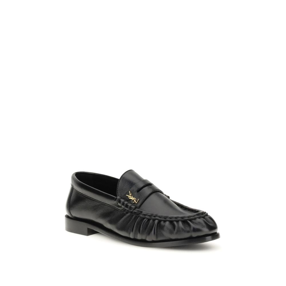 Saint Laurent Black Lamb Leather Slip-On Loafers