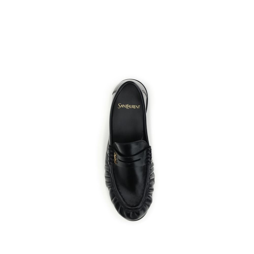 Saint Laurent Black Lamb Leather Slip-On Loafers