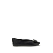 Ferragamo Black Calf Leather Vara Bow Ballet Flats
