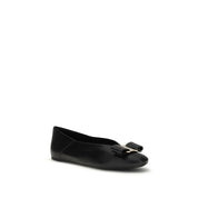 Ferragamo Black Calf Leather Vara Bow Ballet Flats