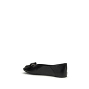Ferragamo Black Calf Leather Vara Bow Ballet Flats