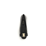 Ferragamo Black Calf Leather Vara Bow Ballet Flats