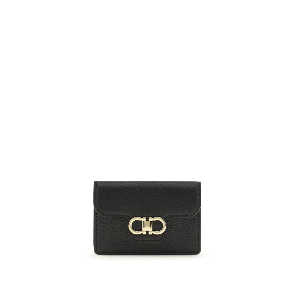 Ferragamo Black Calf Leather Gancini Keyring Wallet