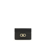 Ferragamo Black Calf Leather Gancini Keyring Wallet