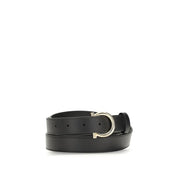 Ferragamo Black Calf Leather Gancini Belt