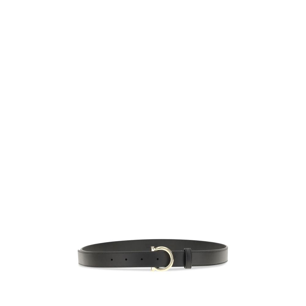 Ferragamo Black Calf Leather Gancini Belt