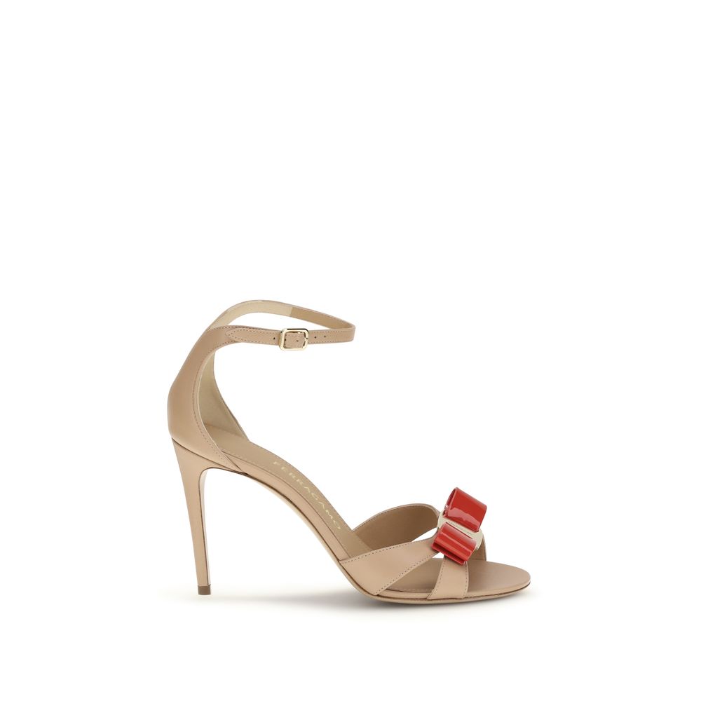 Ferragamo Beige Calf Leather Stiletto Heel Sandals