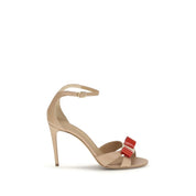 Ferragamo Beige Calf Leather Stiletto Heel Sandals