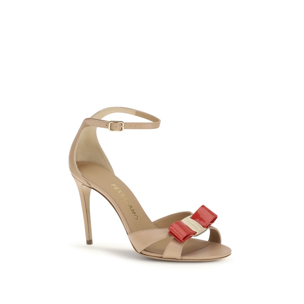 Ferragamo Beige Calf Leather Stiletto Heel Sandals