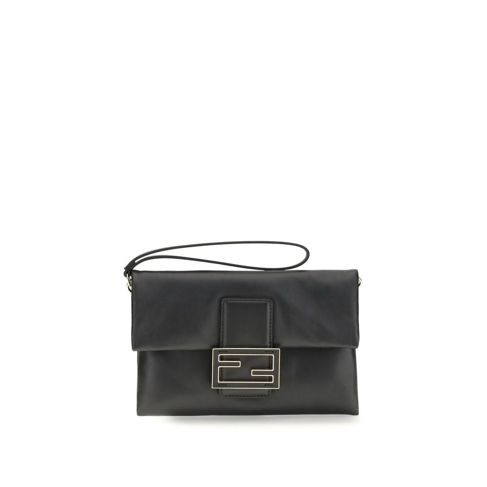 Fendi Black Nappa Leather Mamma Baguette Clutch Bag