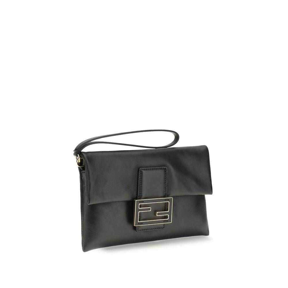 Fendi Black Nappa Leather Mamma Baguette Clutch Bag