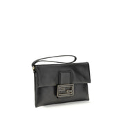 Fendi Black Nappa Leather Mamma Baguette Clutch Bag