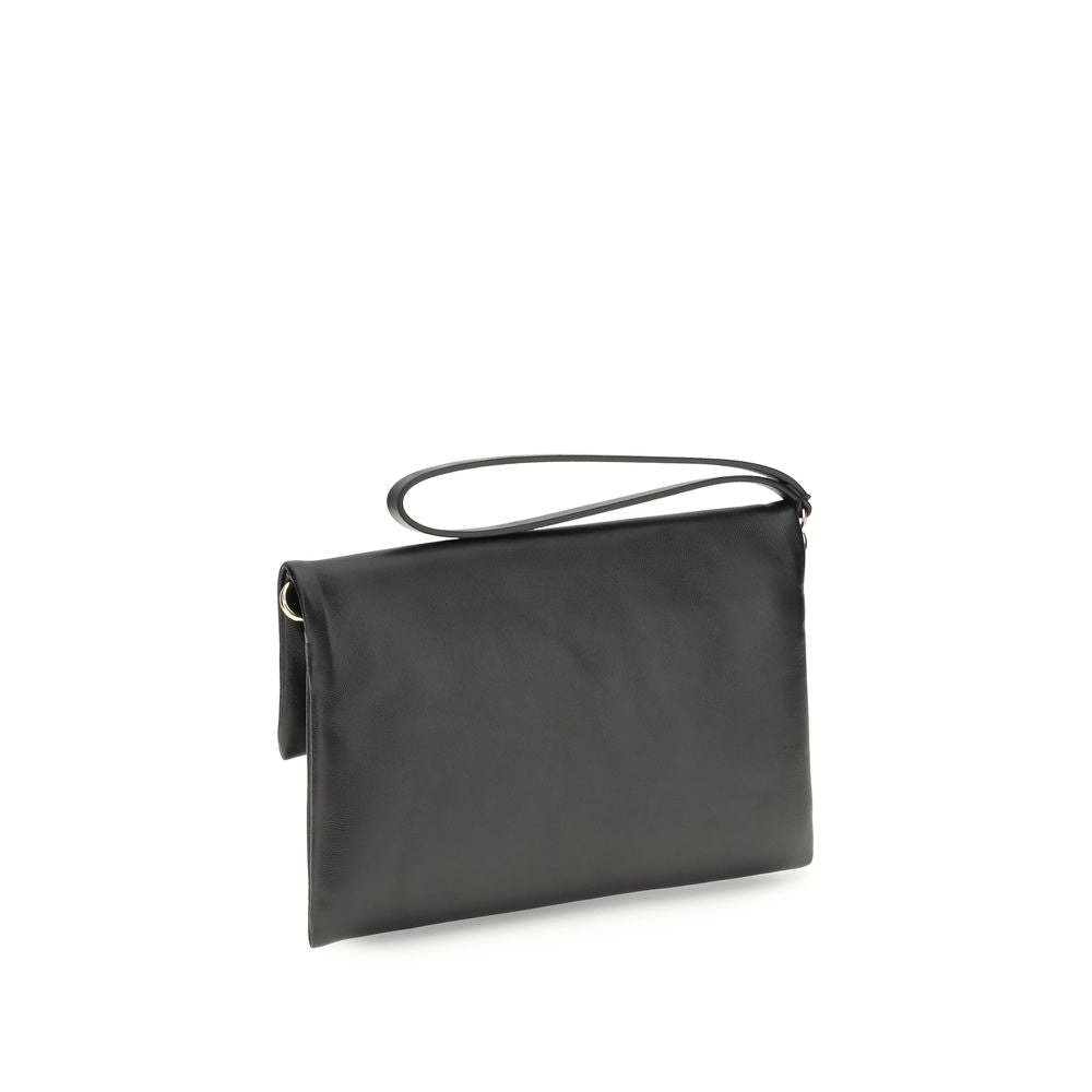 Fendi Black Nappa Leather Mamma Baguette Clutch Bag