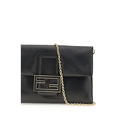 Fendi Black Nappa Leather Mamma Baguette Clutch Bag