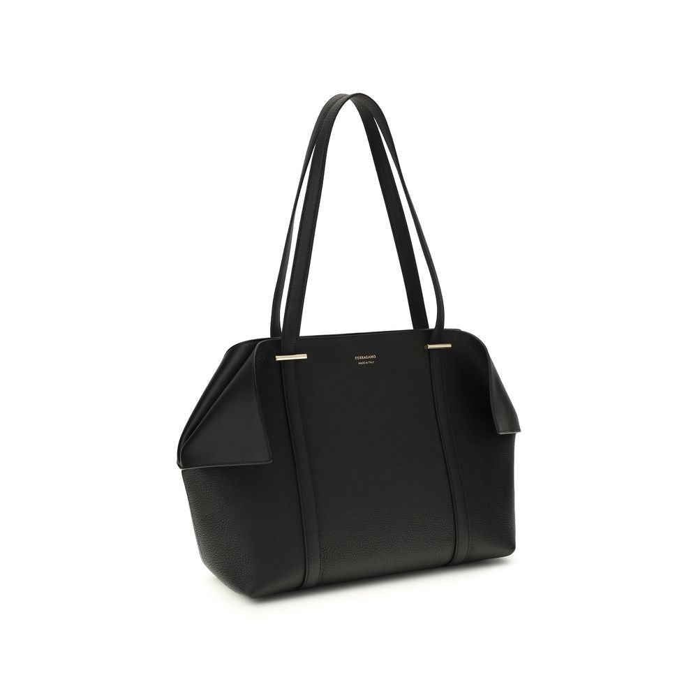 Ferragamo Black Calf Leather Shoulder Bag
