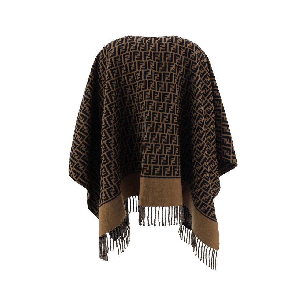 Fendi Brown Wool Poncho