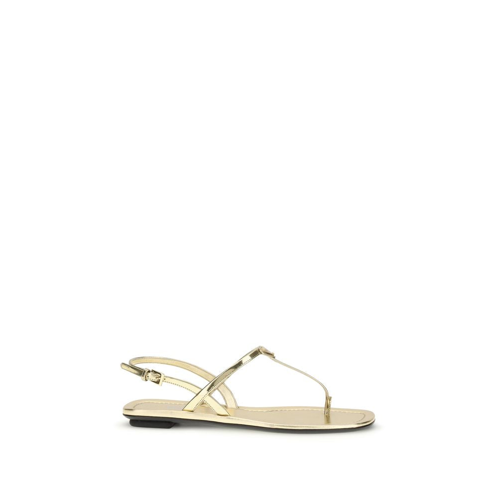 Prada Silver Calf Leather Flat Sandals