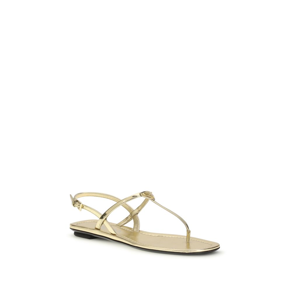 Prada Silver Calf Leather Flat Sandals
