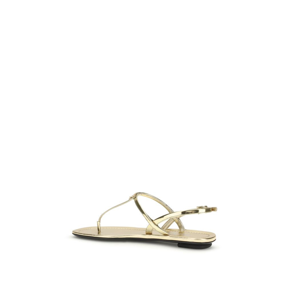 Prada Silver Calf Leather Flat Sandals