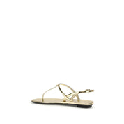 Prada Silver Calf Leather Flat Sandals