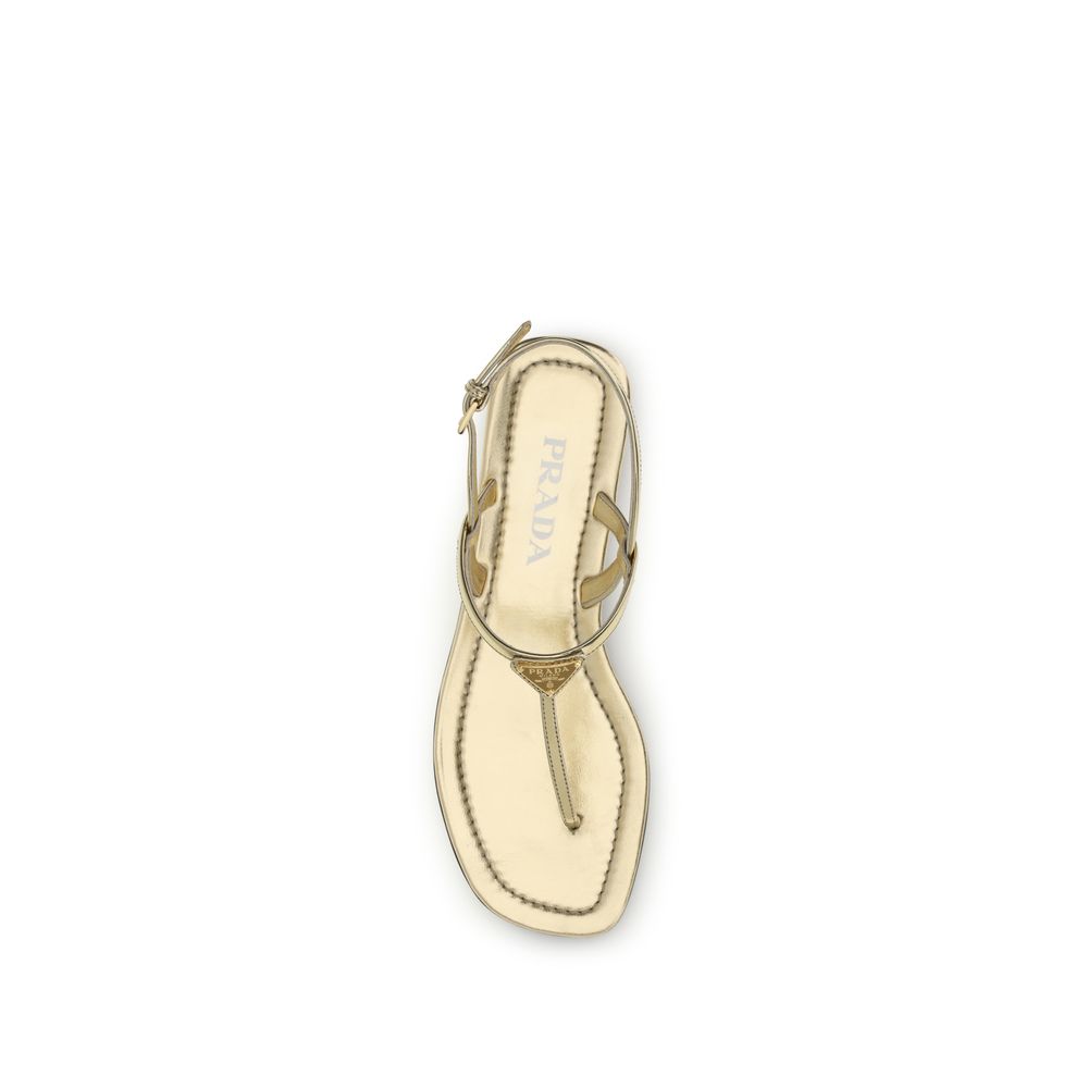 Prada Silver Calf Leather Flat Sandals