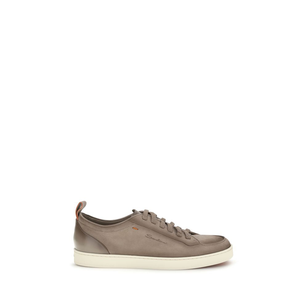 Santoni Beige Calf Leather Low Top Sneakers