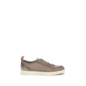 Santoni Beige Calf Leather Low Top Sneakers
