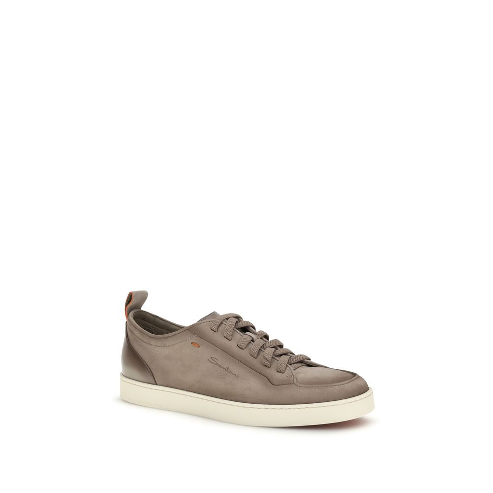 Santoni Beige Calf Leather Low Top Sneakers