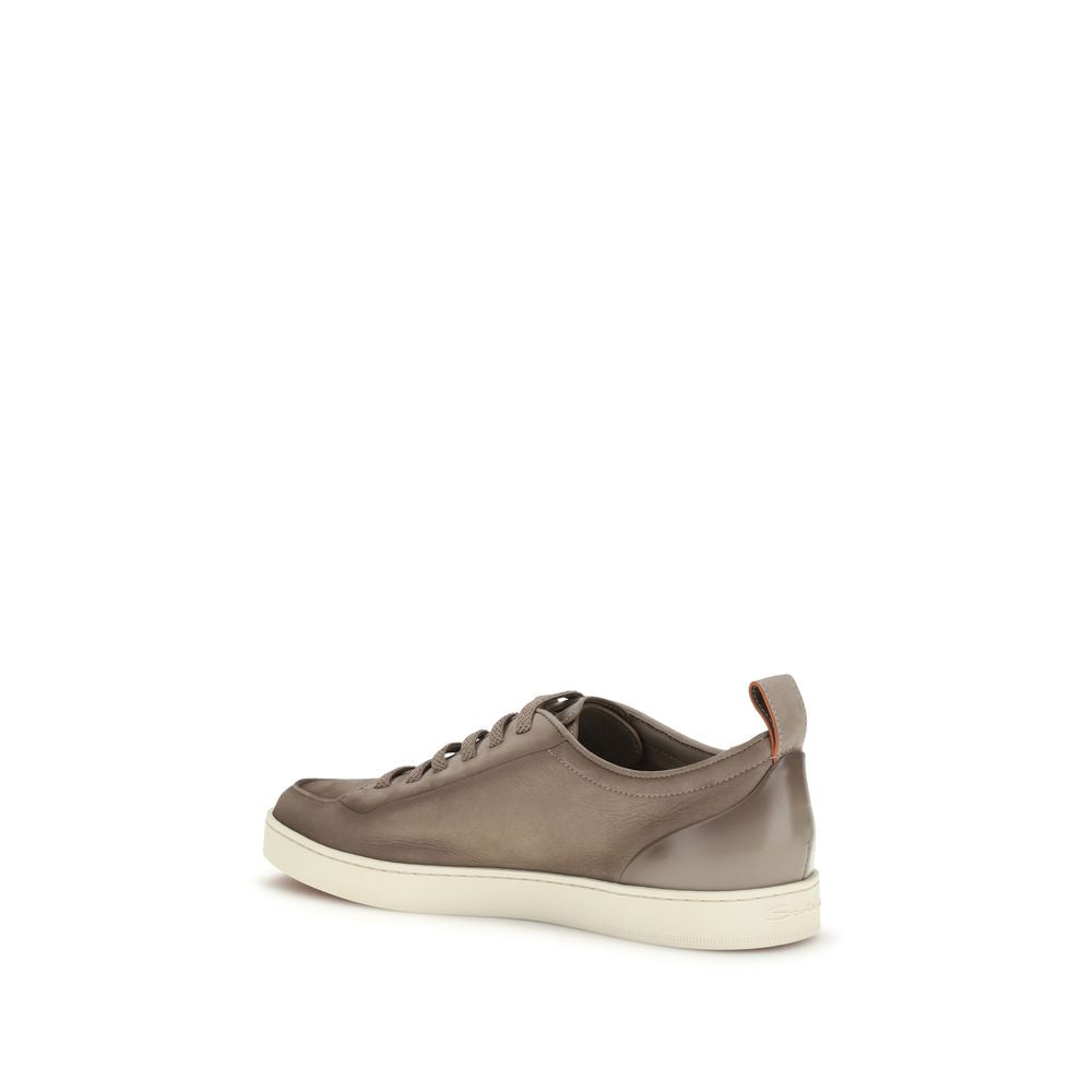 Santoni Beige Calf Leather Low Top Sneakers