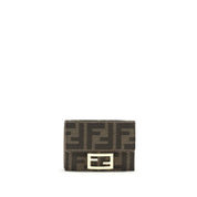 Fendi Brown Fabric Leather Trifold Wallet