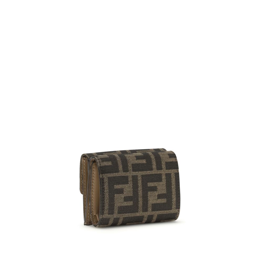 Fendi Brown Fabric Leather Trifold Wallet