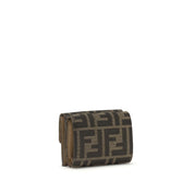 Fendi Brown Fabric Leather Trifold Wallet