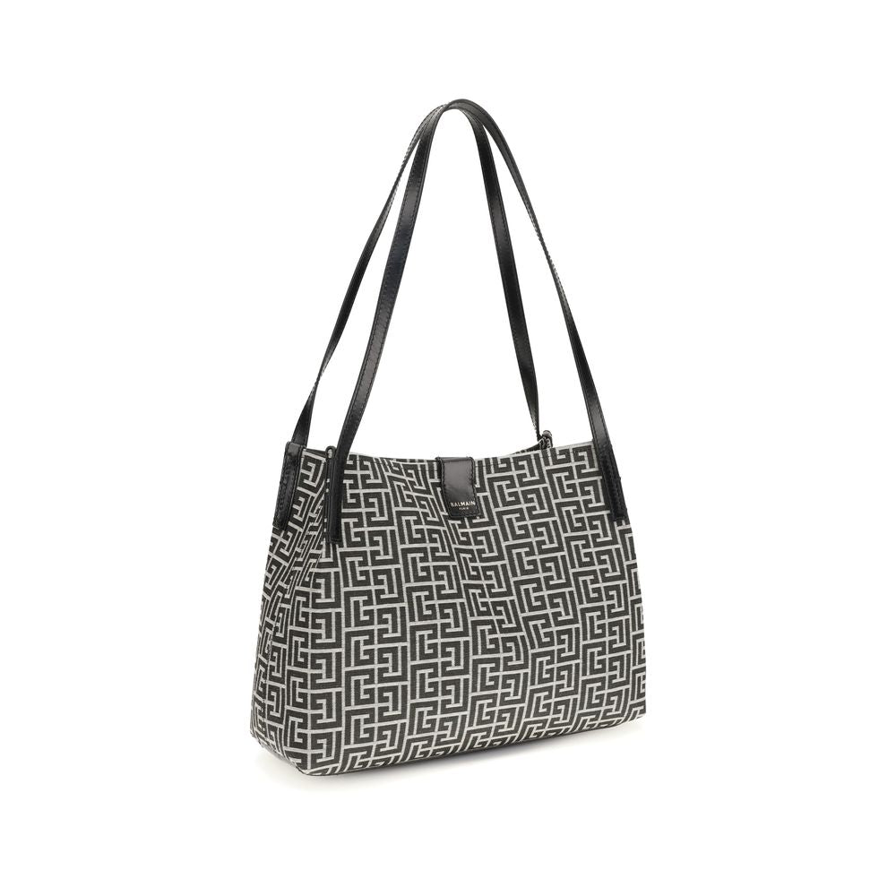 Balmain Black Jacquard Leather Shoulder Bag