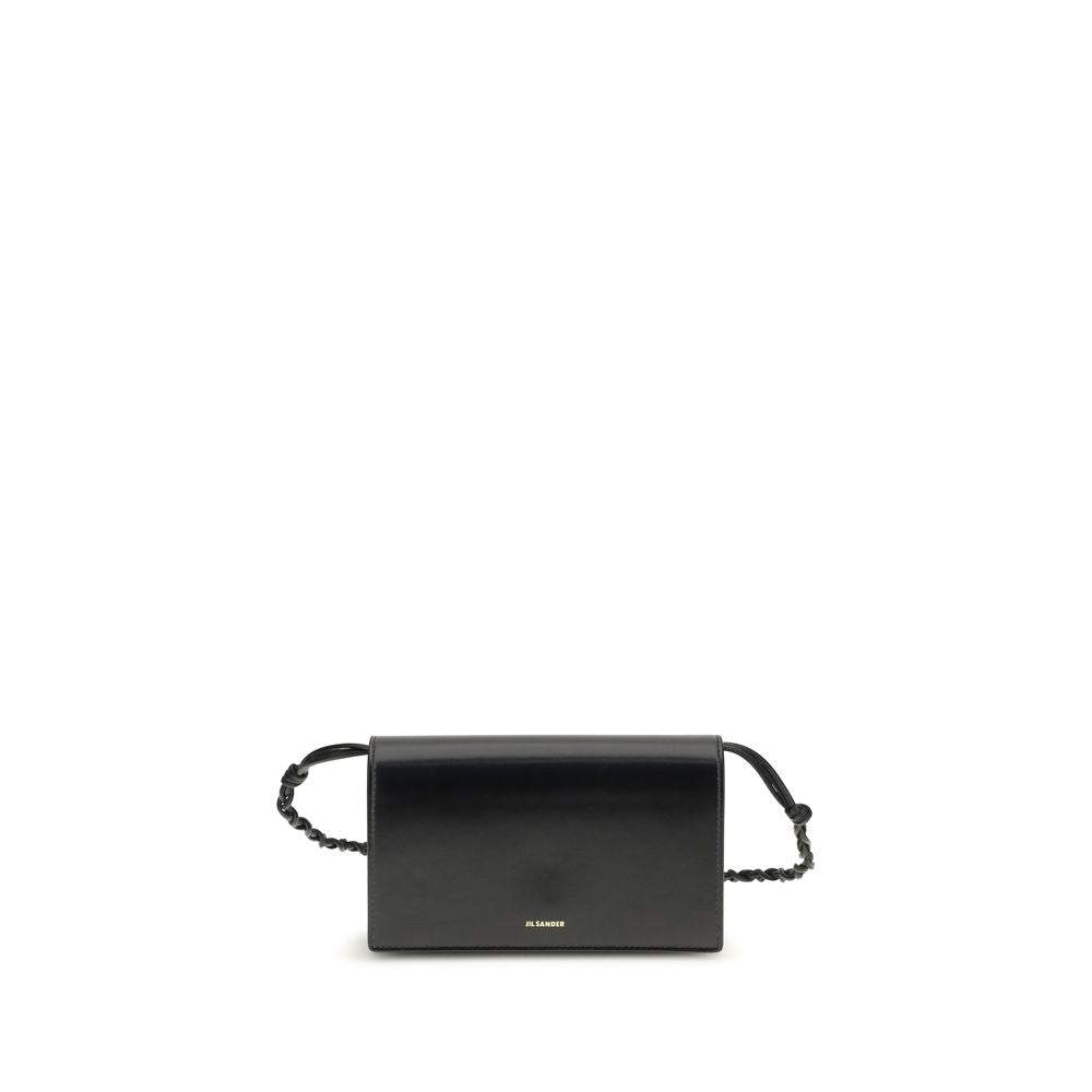 Jil Sander Black Calf Leather Wallet with Shoulder Strap