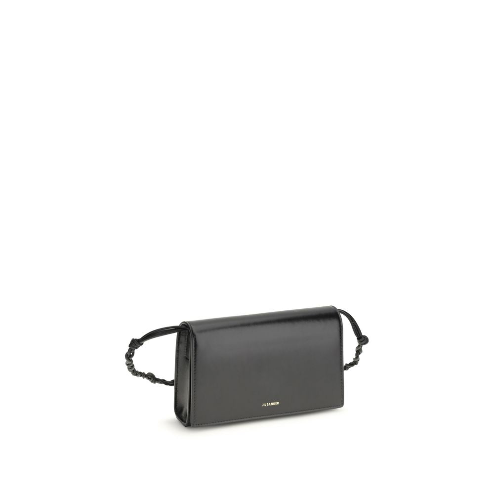 Jil Sander Black Calf Leather Wallet with Shoulder Strap