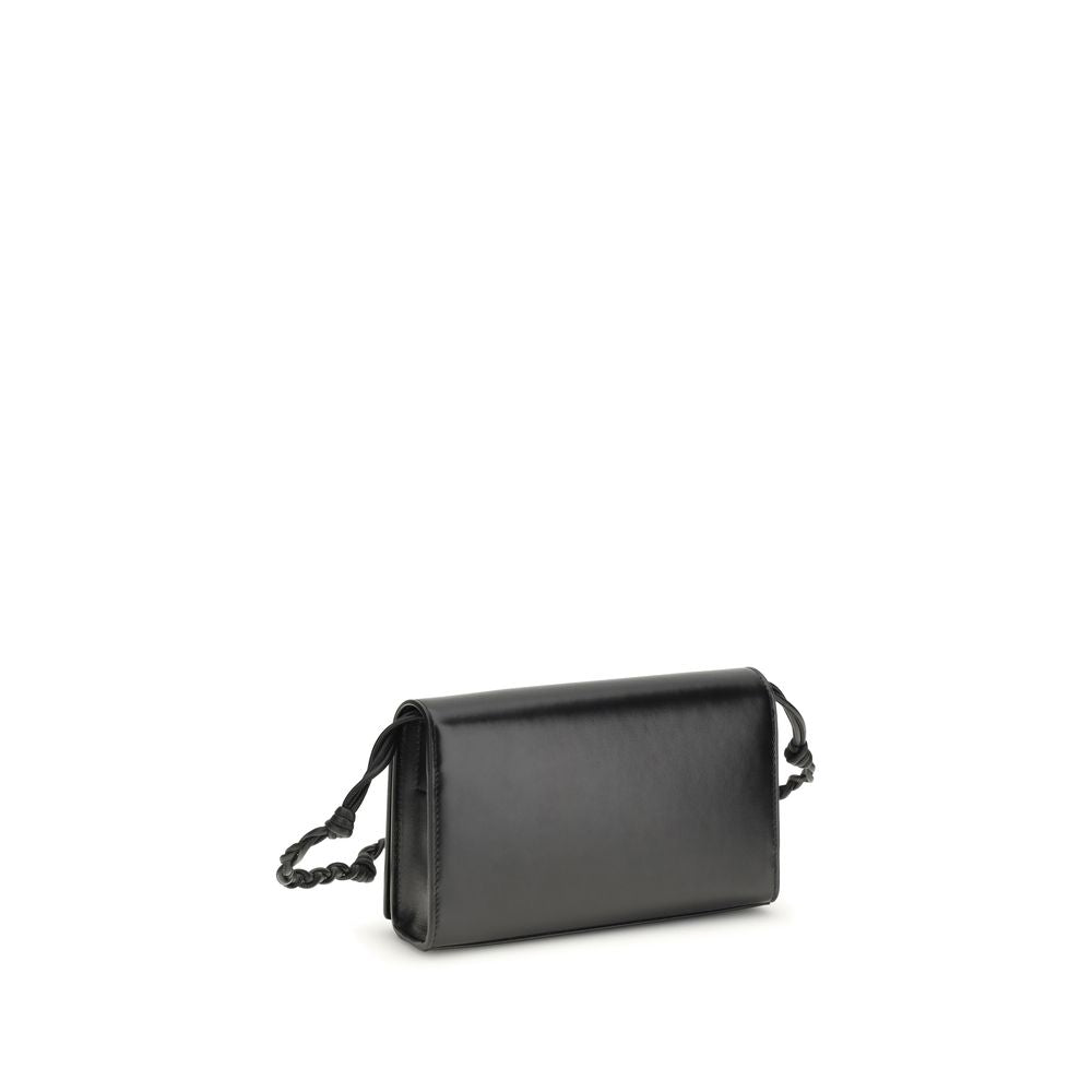 Jil Sander Black Calf Leather Wallet with Shoulder Strap