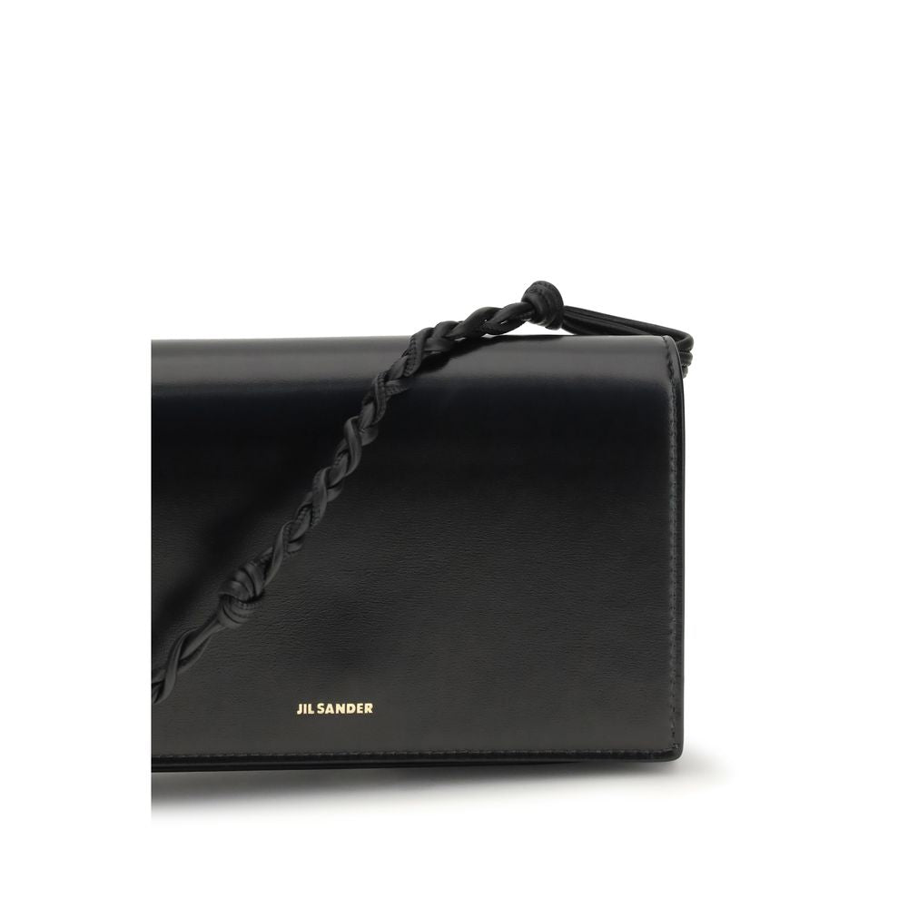 Jil Sander Black Calf Leather Wallet with Shoulder Strap
