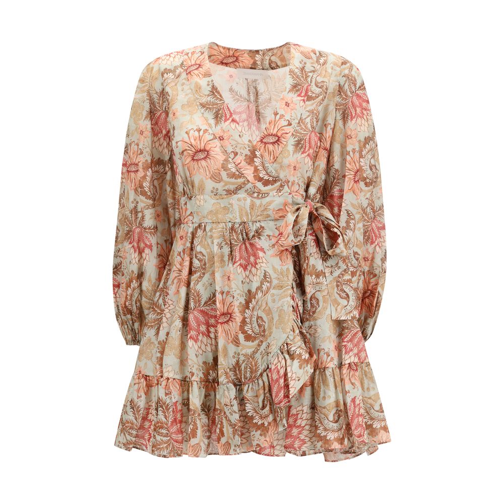 Zimmermann Multicolor Cotton Voile Wrap Mini Dress