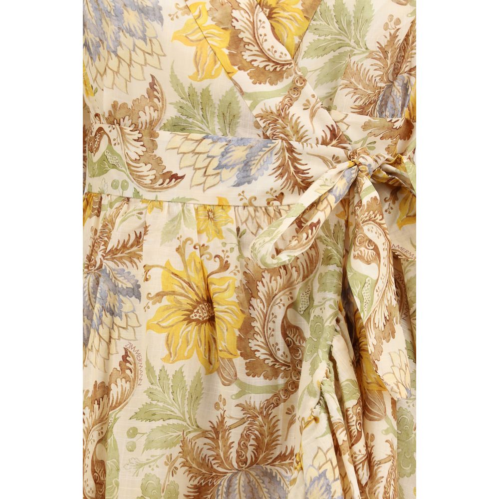 Zimmermann Bicolor Cotton Voile Wrap Mini Dress