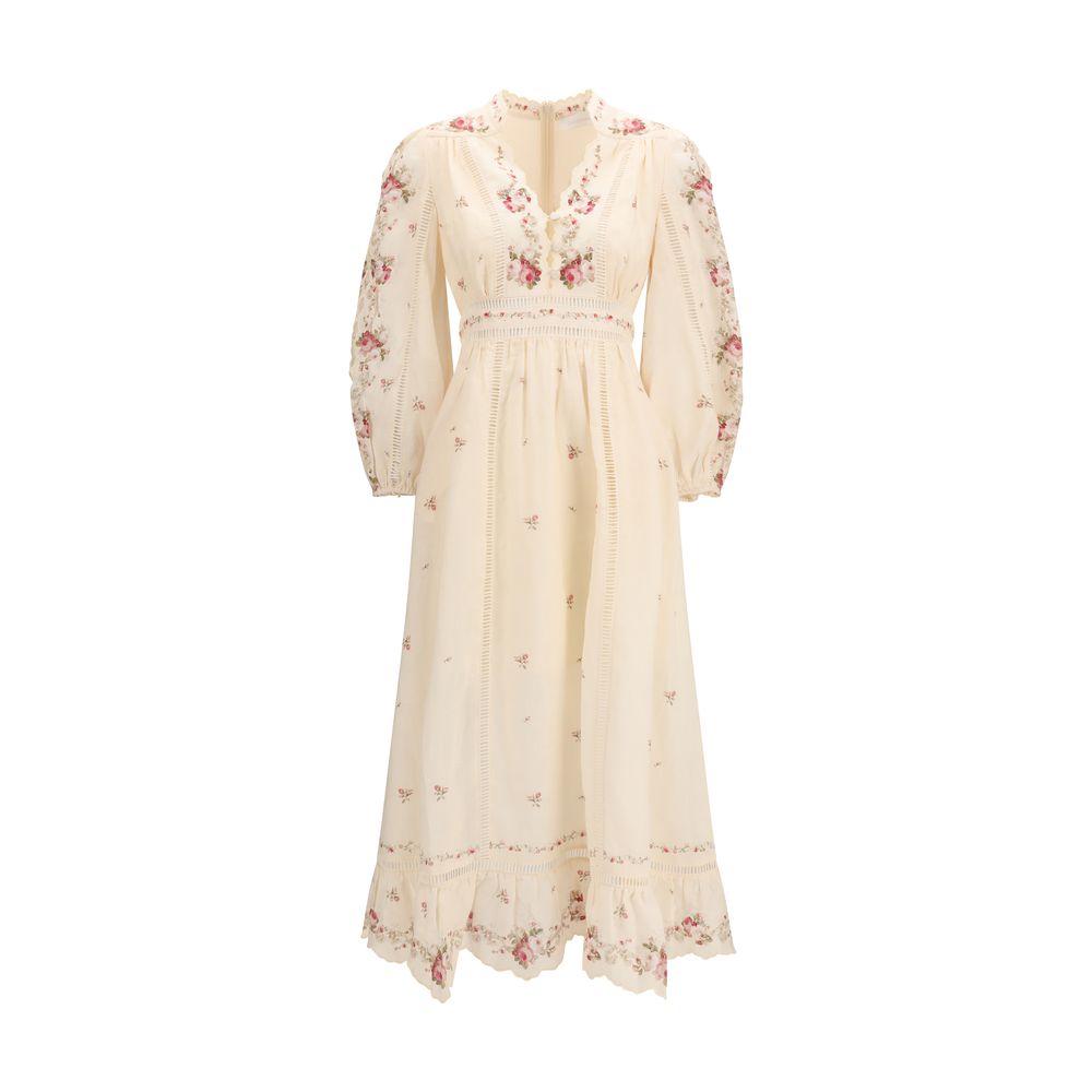 Zimmermann Cream Pink Linen Midi Dress