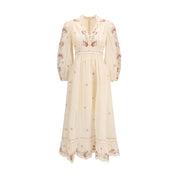 Zimmermann Cream Pink Linen Midi Dress