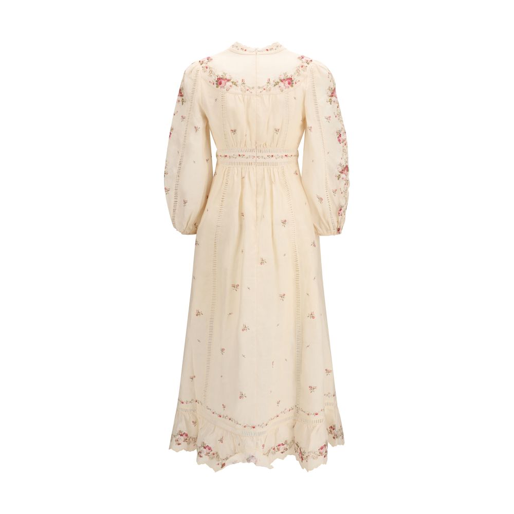 Zimmermann Cream Pink Linen Midi Dress