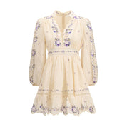 Zimmermann Cream Pink Violet Linen Mini Dress