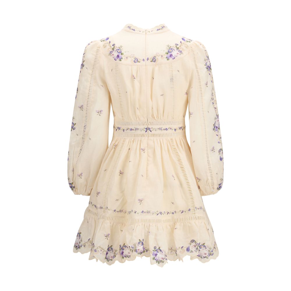 Zimmermann Cream Pink Violet Linen Mini Dress