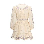 Zimmermann Cream Pink Violet Linen Mini Dress
